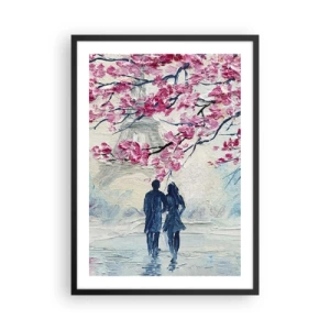 Poster in einem schwarzem Rahmen - Ein Paar unter blühenden Zweigen in romantischer Landschaft - 50x70cm - Romantischer Spaziergang - Moderne Wanddekoration für Wohnzimmer und Schlafzimmer ARTTOR