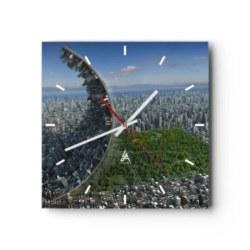 Wanduhr - Glasuhr - Eine dynamische Stadt mit einem surrealen Twist - 30x30cm - Die Natur ist ewig - Moderne Wanddekoration für Wohnzimmer und Schlafzimmer ARTTOR