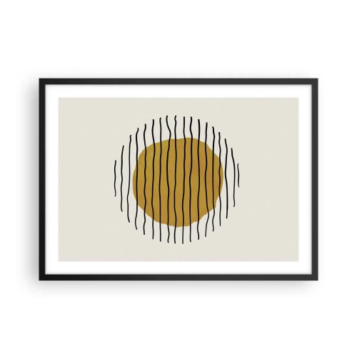Poster in einem schwarzem Rahmen - Ein minimalistisches Motiv mit einem gelben Kreis und schwarzen Linien. - 70x50cm - Abstraktion, die vor Hitze zittert - Moderne Wanddekoration für Wohnzimmer und Schlafzimmer ARTTOR