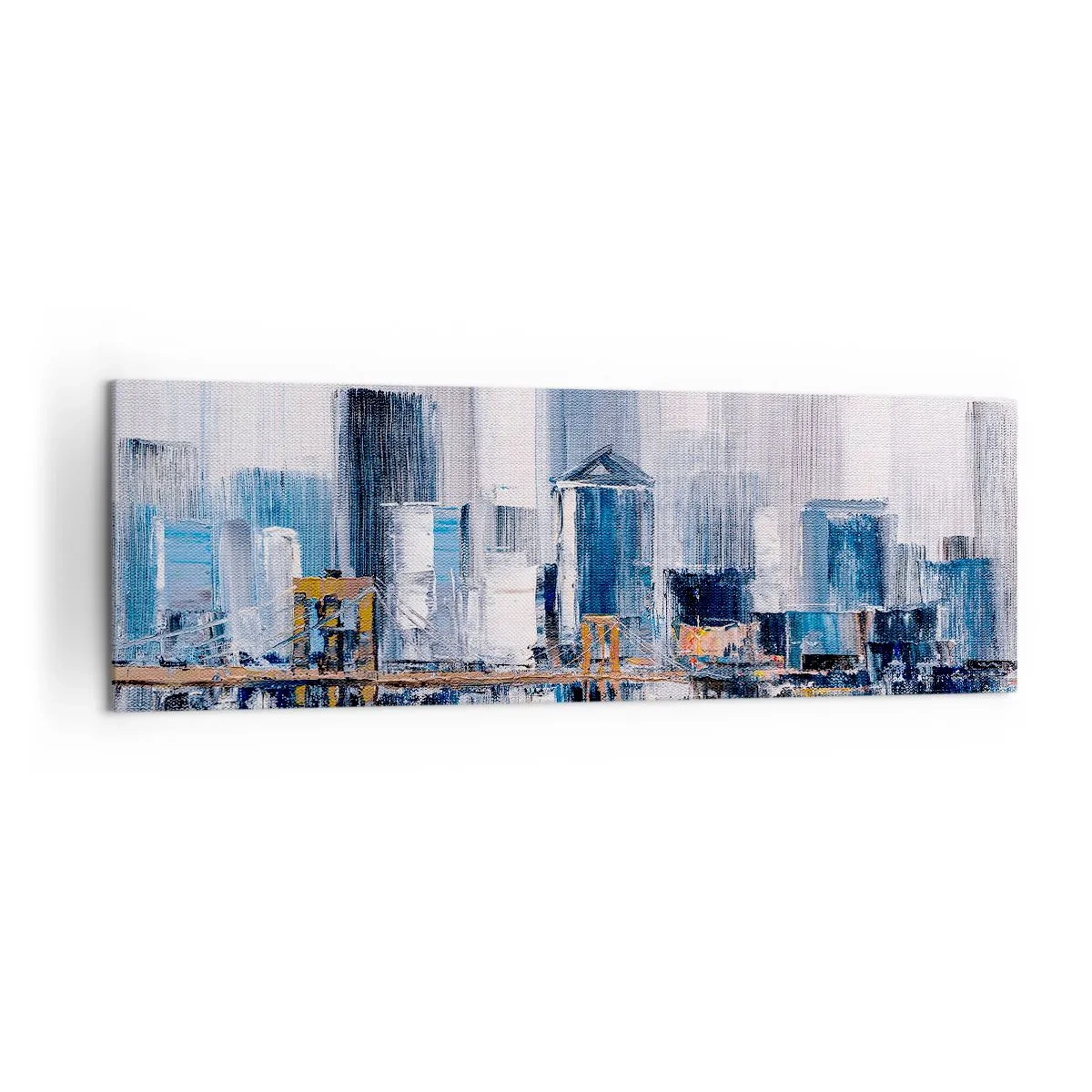 Bild auf Leinwand - Leinwandbild - Abstraktes Stadtpanorama mit Blau- und Gelbtönen - 160x50cm - New Yorker Eindruck - Moderne Wanddekoration für Wohnzimmer und Schlafzimmer ARTTOR