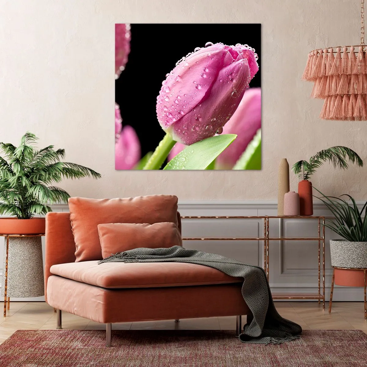 Bild auf Leinwand - Leinwandbild - Lila Traum im Tau - 70x70 cm