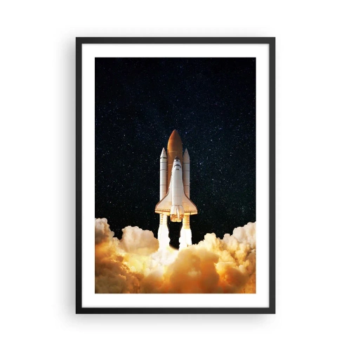 Poster in einem schwarzem Rahmen - Ein Space Shuttle hebt vor einem Sternenhimmel ab - 50x70cm - Ad Astra! - Moderne Wanddekoration für Wohnzimmer und Schlafzimmer ARTTOR