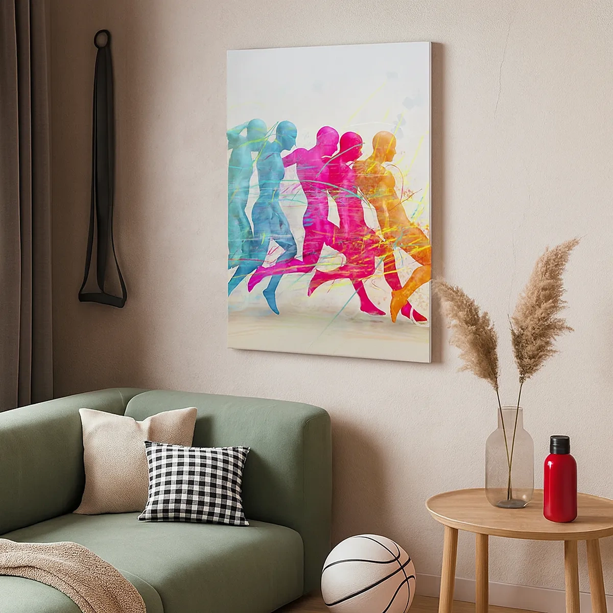 Bild auf Leinwand - Leinwandbild - Bunte Silhouetten von Läufern in Bewegung - 50x70cm - Harmonie der Bewegung - Moderne Wanddekoration für Wohnzimmer und Schlafzimmer ARTTOR