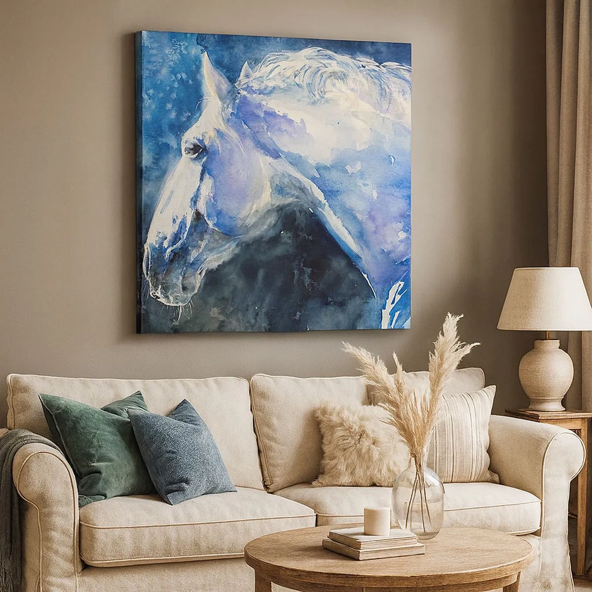 Bild auf Leinwand - Leinwandbild - Porträt in blauem Glanz - 30x30 cm