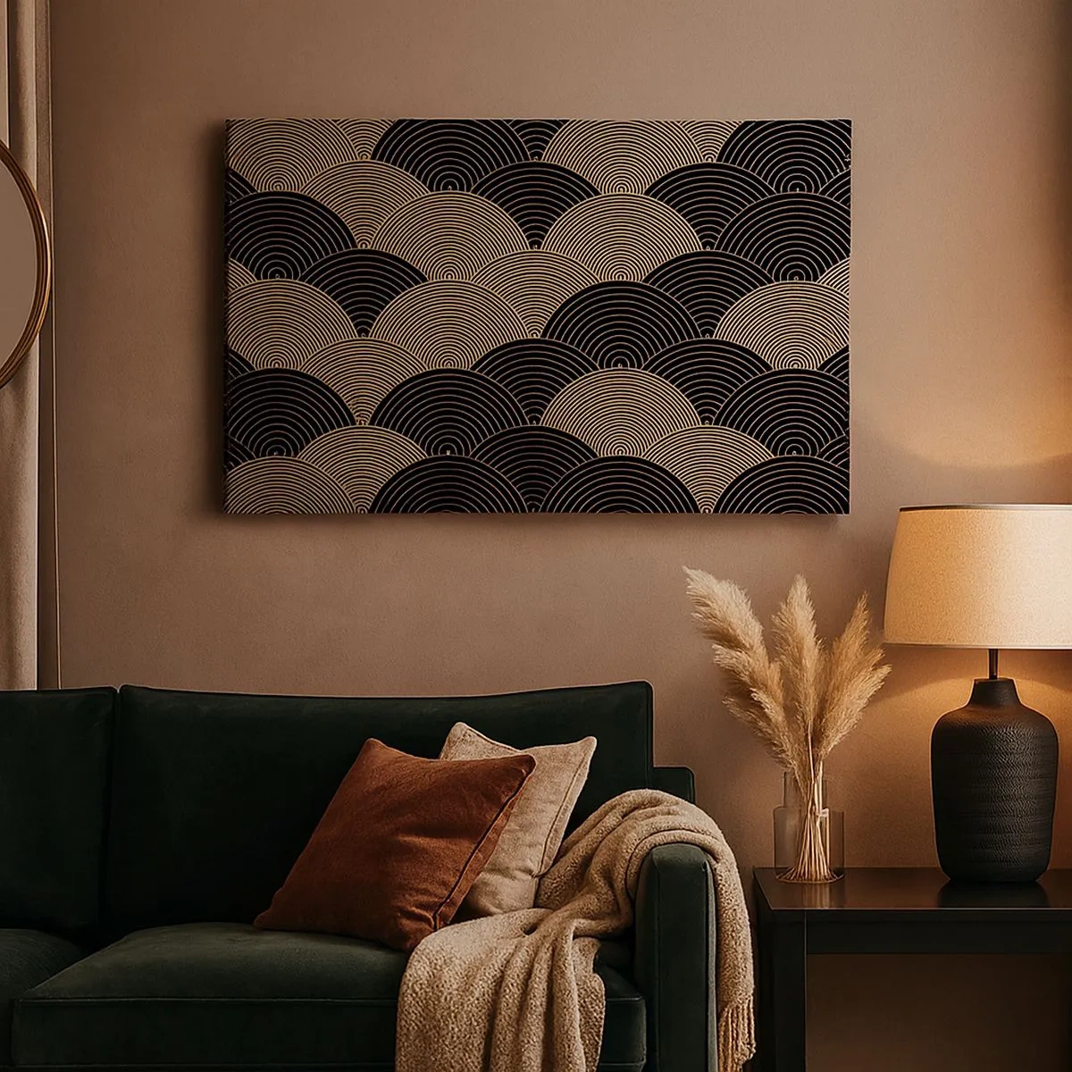 Bild auf Leinwand - Leinwandbild - Art-Deco-Muster mit Halbkreisen und goldenen Linien - 70x50cm - Einheit in der Vielfalt - Moderne Wanddekoration für Wohnzimmer und Schlafzimmer ARTTOR