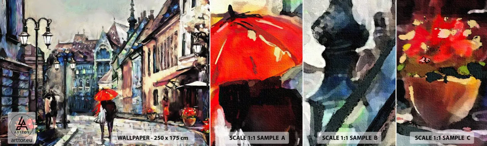 Fototapeten Muster Selbstklebend Deluxe Sticker - Regen für Zwei - Stadt, Die Architektur, Alte Stadt - 100x30 cm