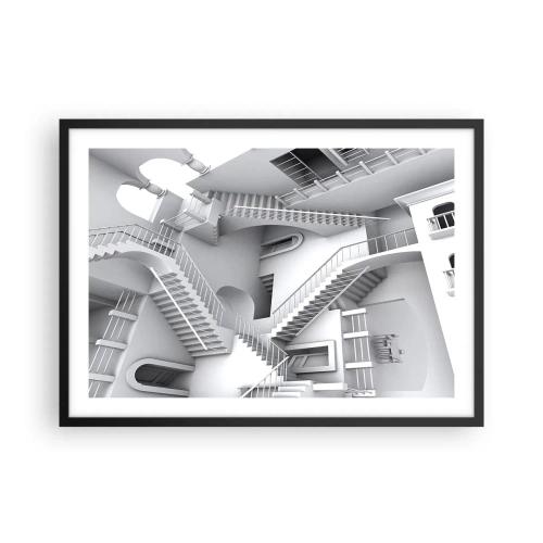 Poster in einem schwarzem Rahmen - Eine abstrakte Komposition aus Treppen in einer surrealistischen Raumanordnung - 70x50cm - Die Paradoxien des Weltraums - Moderne Wanddekoration für Wohnzimmer und Schlafzimmer ARTTOR