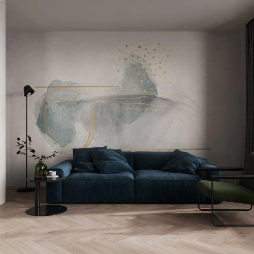 Fototapete Standard Eco - Über das Verhältnis von Grau und Gold - Abstraktion, Stück, Interessante Formen - 350x256 cm