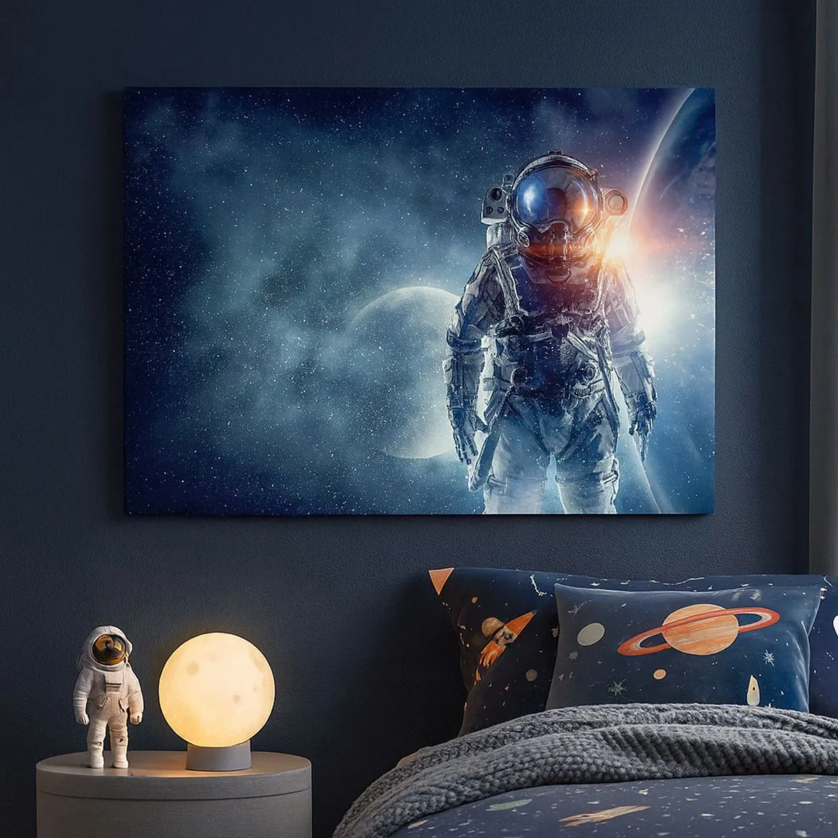 Bild auf Leinwand - Leinwandbild - Astronaut vor dem Hintergrund des Weltraums und des Planeten Erde - 70x50cm - Weltraumabenteuer - Moderne Wanddekoration für Wohnzimmer und Schlafzimmer ARTTOR