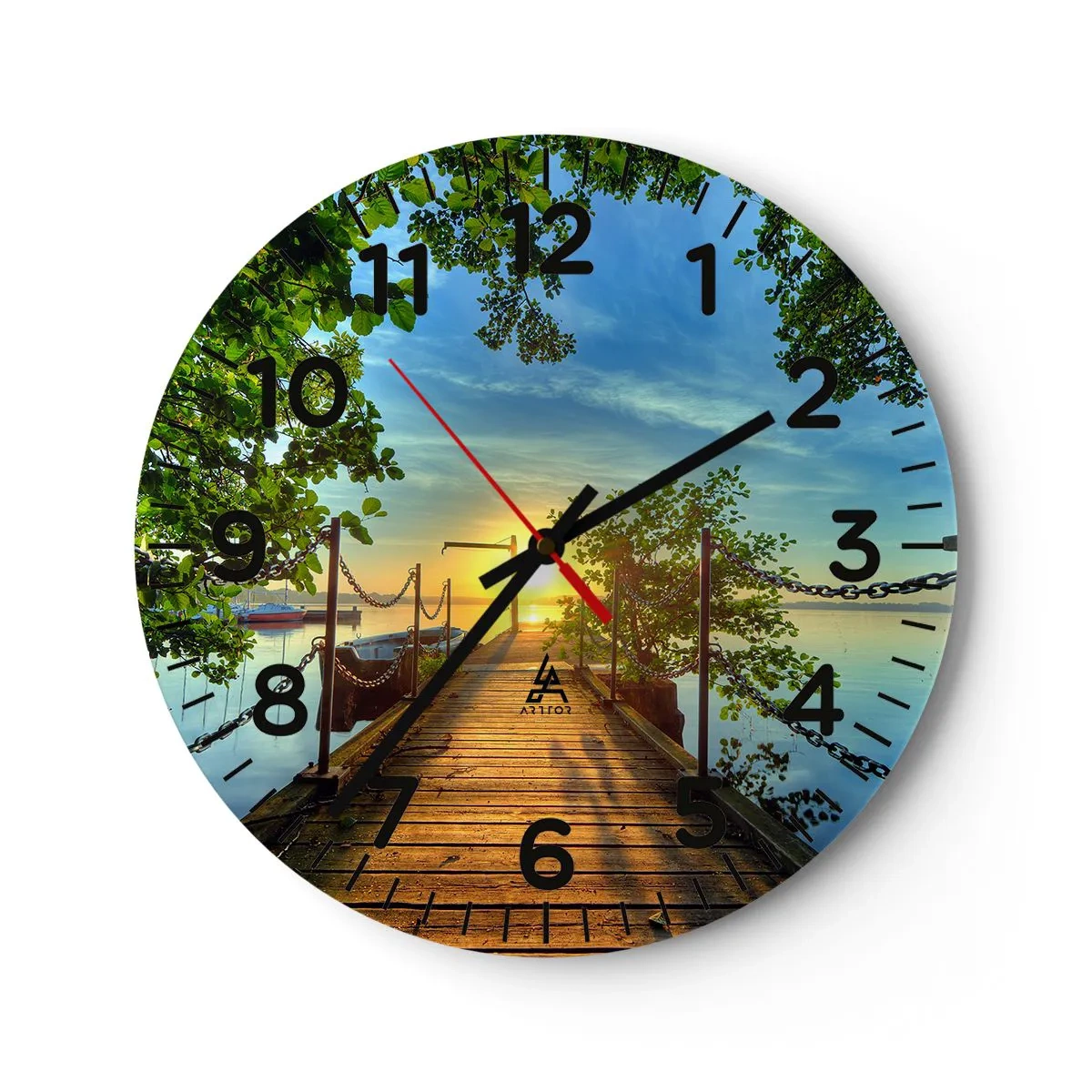 Wanduhr - Glasuhr - Westen auf dem Wasser - 30x30 cm