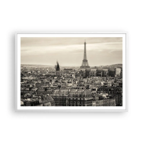 Poster in einem weißen Rahmen - Über den Dächern von Paris - 100x70 cm