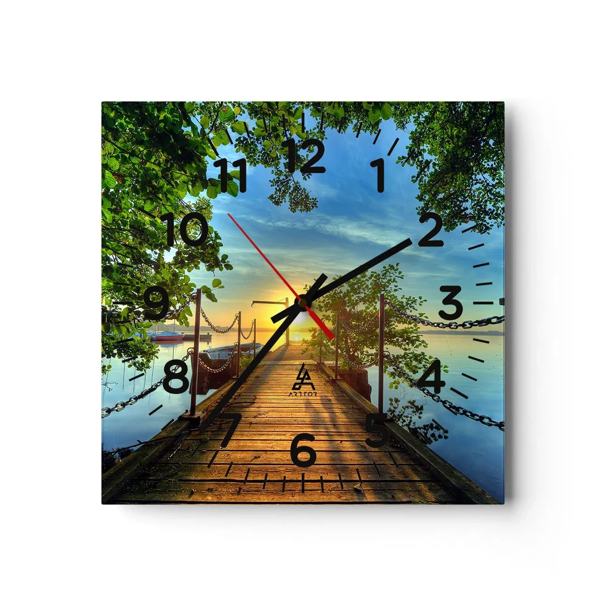 Wanduhr - Glasuhr - Westen auf dem Wasser - 30x30 cm