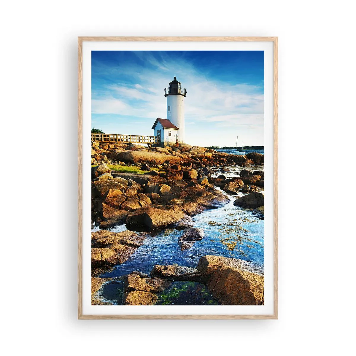 Poster in einem Rahmen aus heller Eiche - Komm glücklich zurück, ich warte - 70x100 cm