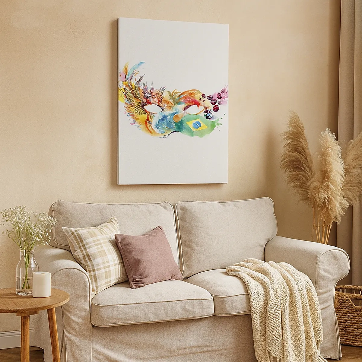 Bild auf Leinwand - Leinwandbild - Bunte Aquarellmaske, inspiriert von Brasilien - 50x70cm - Brasilien begrüßt Samba - Moderne Wanddekoration für Wohnzimmer und Schlafzimmer ARTTOR