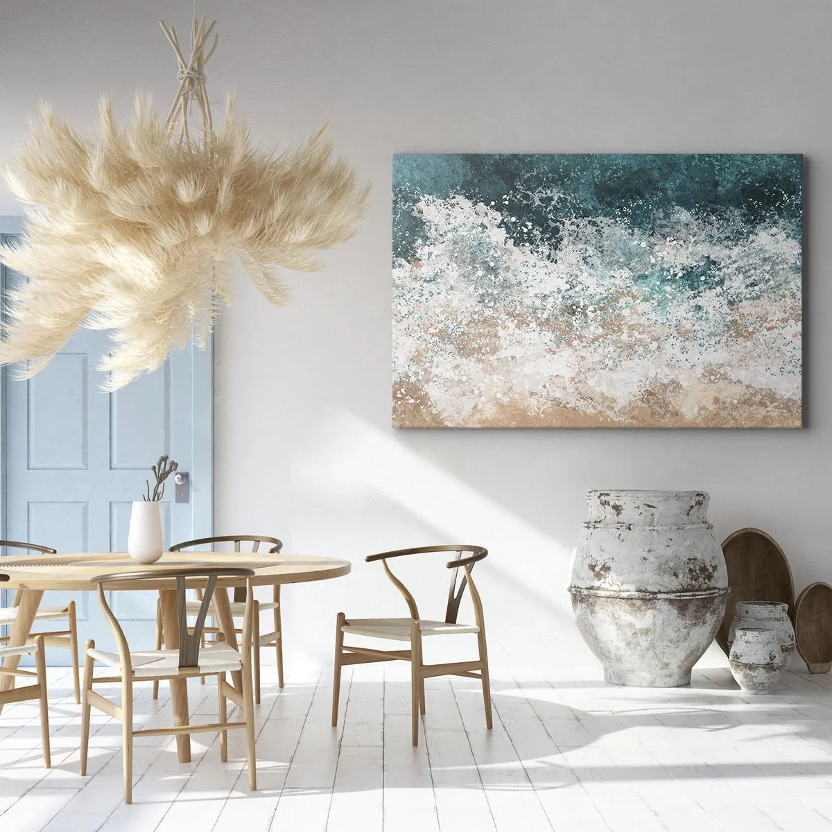 Bild auf Leinwand - Leinwandbild - Abstrakte Meereswelle in Türkis- und Beigetönen - 70x50cm - Meeresgeschichten - Moderne Wanddekoration für Wohnzimmer und Schlafzimmer ARTTOR