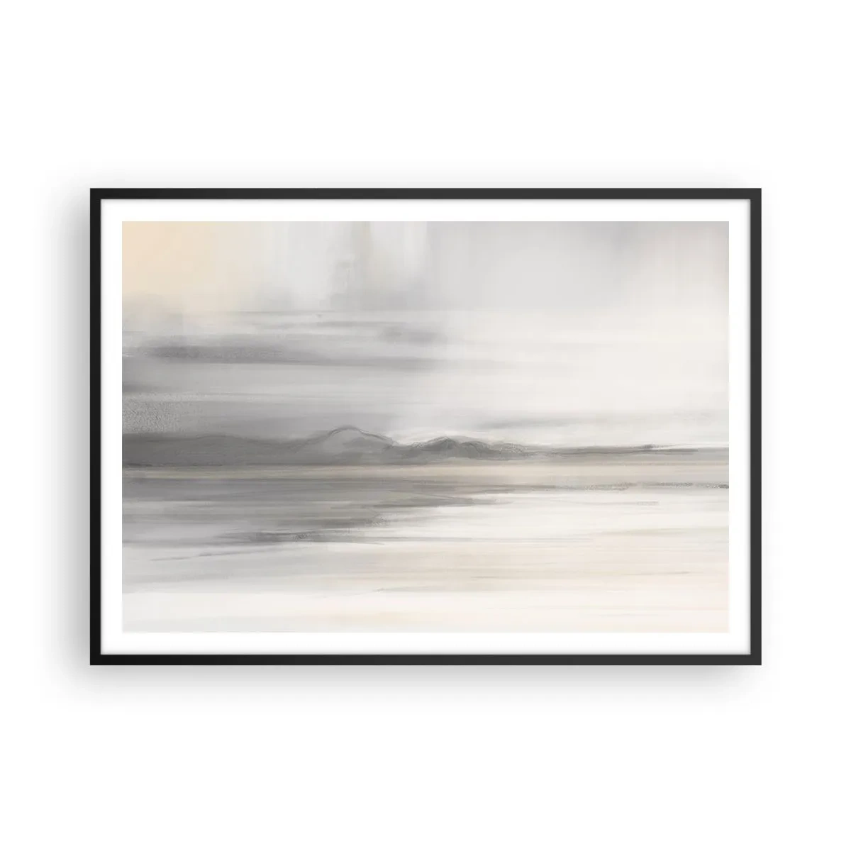 Poster in einem schwarzem Rahmen - Eine subtile Landschaft in Grau- und Beigetönen - 100x70cm - Nachdenkliche Distanz - Moderne Wanddekoration für Wohnzimmer und Schlafzimmer ARTTOR