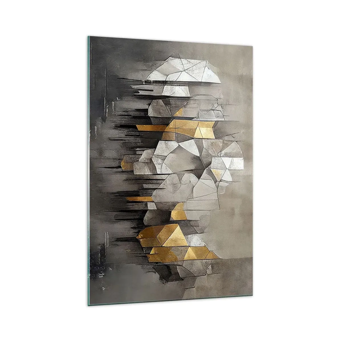 Glasbild - Bild auf glas - Geometrische Abstraktion in Gold- und Grautönen - 70x100cm - Komposition aus Eis und Licht - Moderne Wanddekoration für Wohnzimmer und Schlafzimmer ARTTOR
