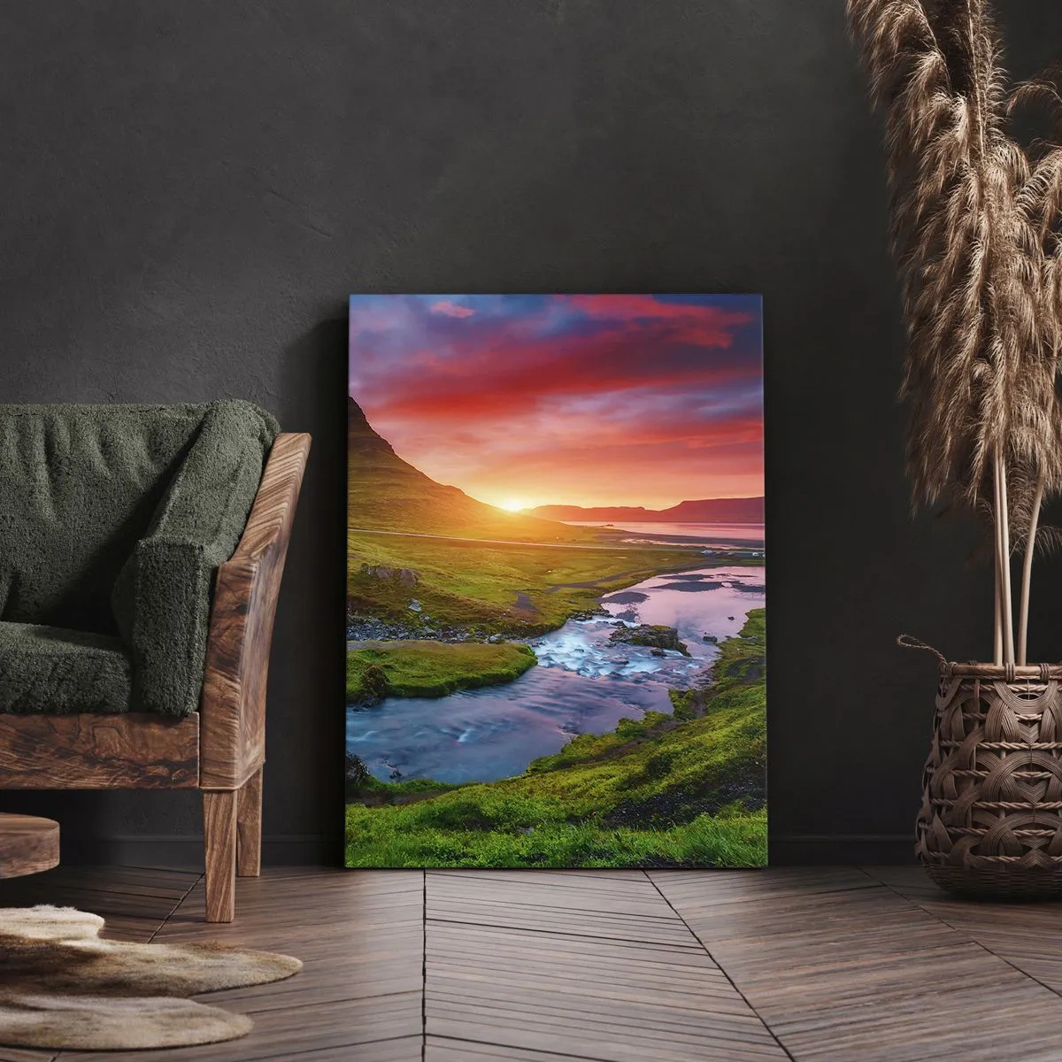 Bild auf Leinwand - Leinwandbild - Island - Feuer und Wasser - 55x100 cm