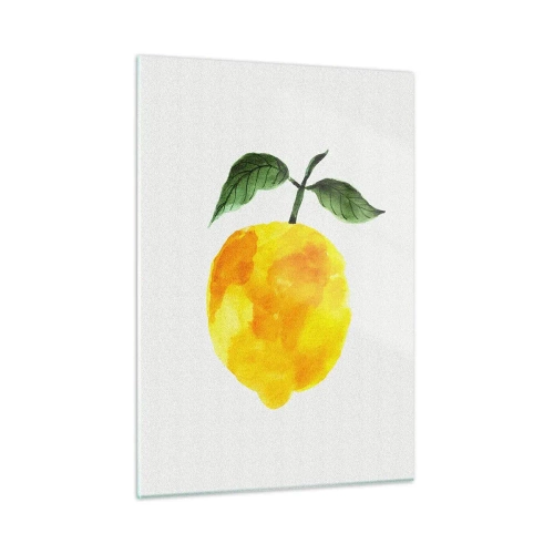 Glasbild - Bild auf glas - Aquarell Zitrone mit grünen Blättern - 50x70cm - So schmeckt man die Sonne - Moderne Wanddekoration für Wohnzimmer und Schlafzimmer ARTTOR