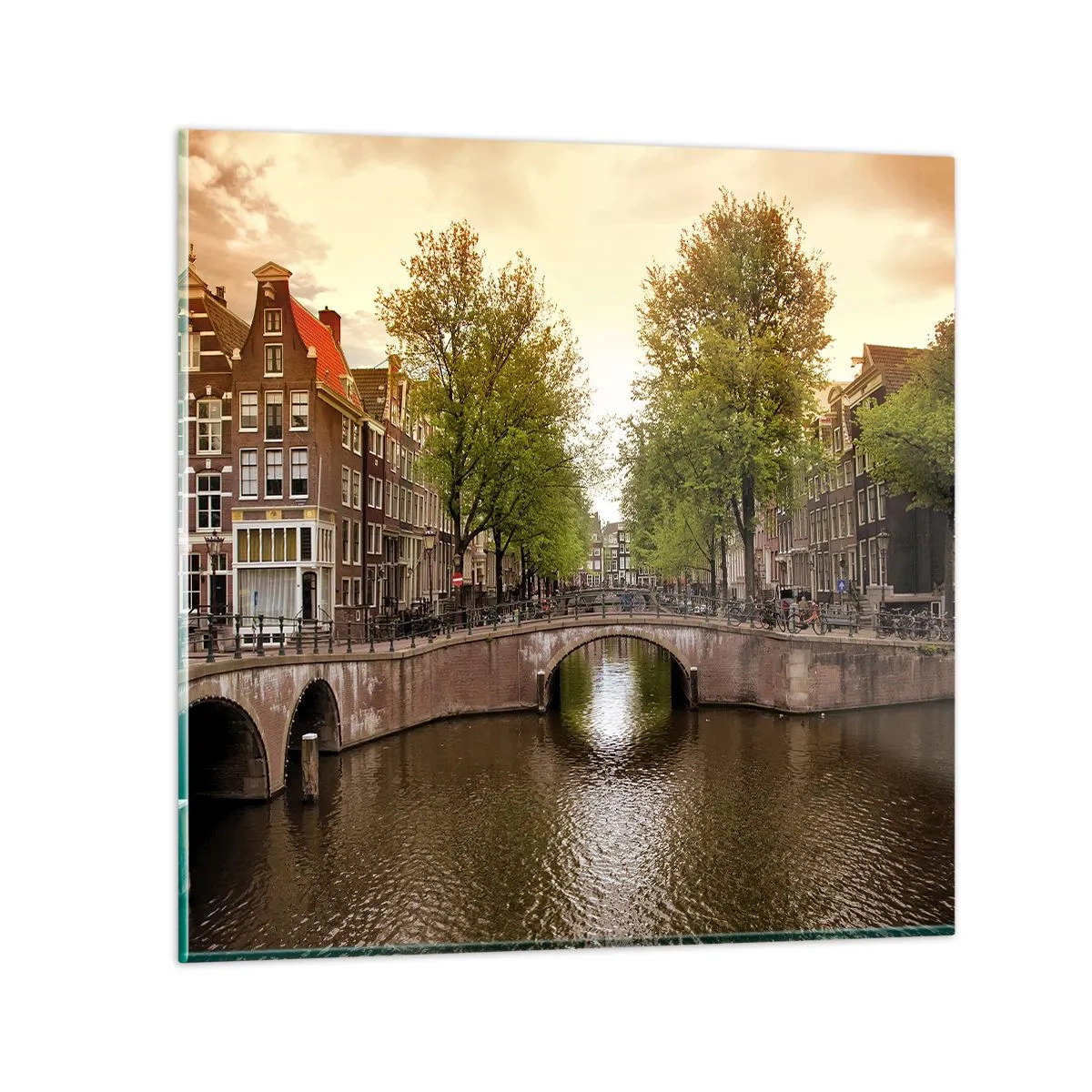 Glasbild - Bild auf glas - Mit dem Boot oder mit dem Fahrrad? - 60x60 cm