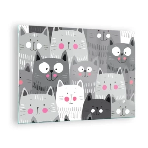 Glasbild - Bild auf glas - Lustige Katzen in grauen Farben auf weißem Hintergrund - 70x50cm - Katzenwelt - Moderne Wanddekoration für Wohnzimmer und Schlafzimmer ARTTOR