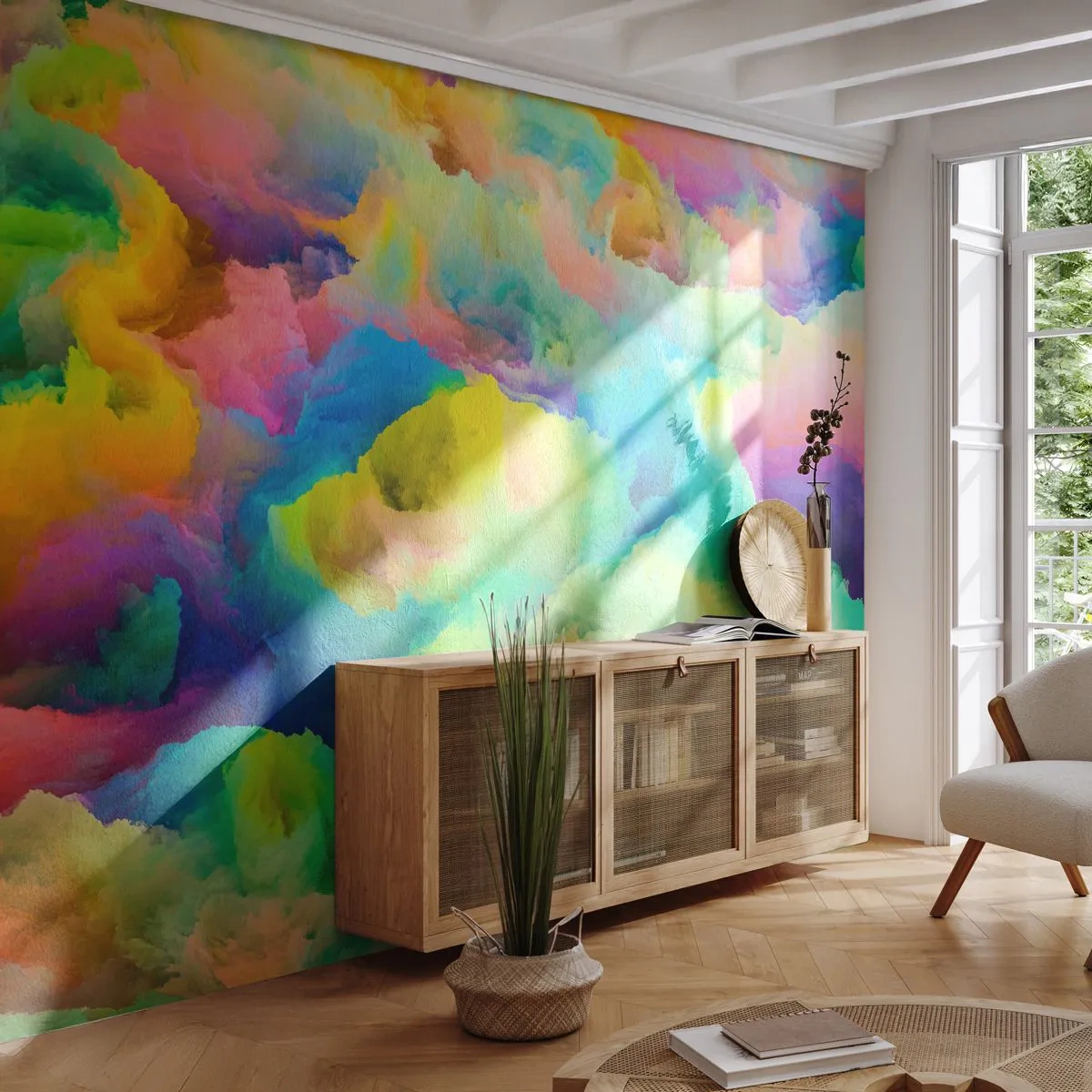 Maßgeschneiderte Fototapete Premium Sand - Regenbogen unten - Abstraktion, Stück, Pastellfarben