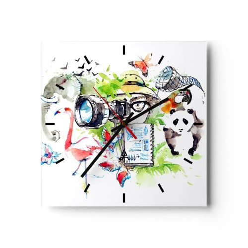 Wanduhr - Glasuhr - In der Linse eines Reisenden - 40x40 cm