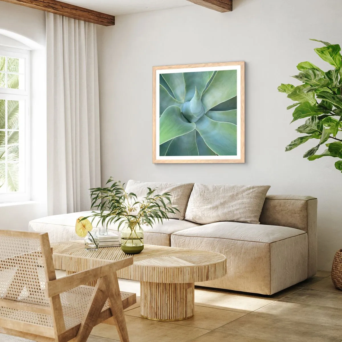 Poster in einem Rahmen aus heller Eiche - Geburt des Grüns - 40x40 cm