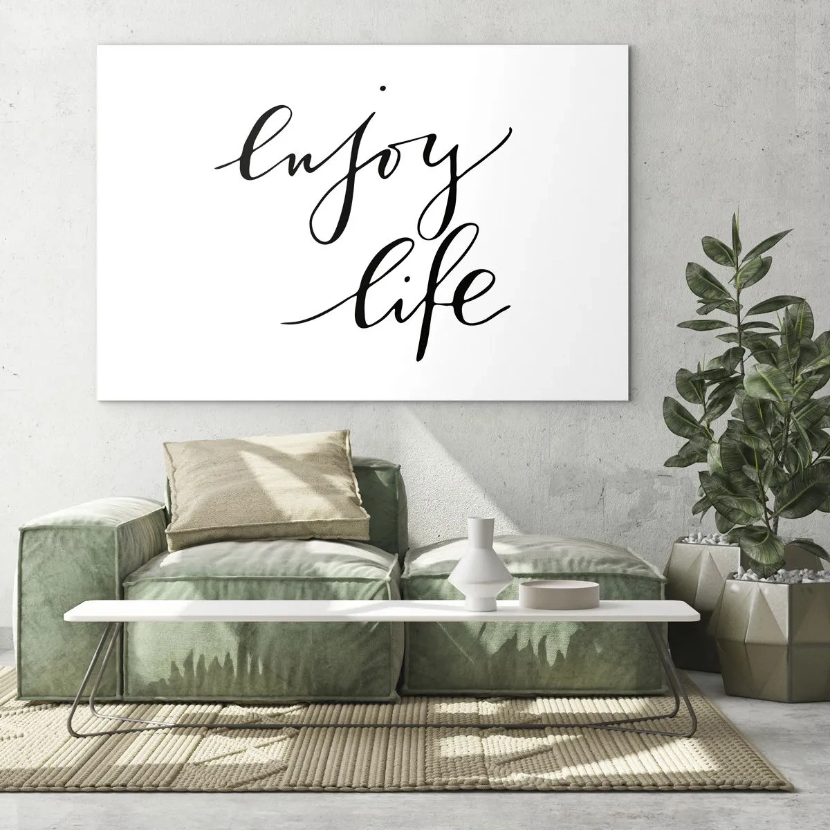 Glasbild - Bild auf glas - Minimalistische Aufschrift „Enjoy life“ in Schwarz auf weißem Hintergrund - 100x70cm - Nichts hinzufügen… - Moderne Wanddekoration für Wohnzimmer und Schlafzimmer ARTTOR
