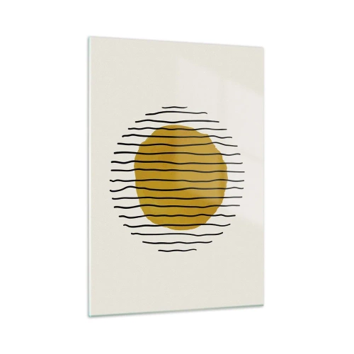 Glasbild - Bild auf glas - Eine minimalistische Komposition mit einem gelben Kreis und schwarzen Linien. - 50x70cm - Abstraktion, die vor Hitze zittert - Moderne Wanddekoration für Wohnzimmer und Schlafzimmer ARTTOR