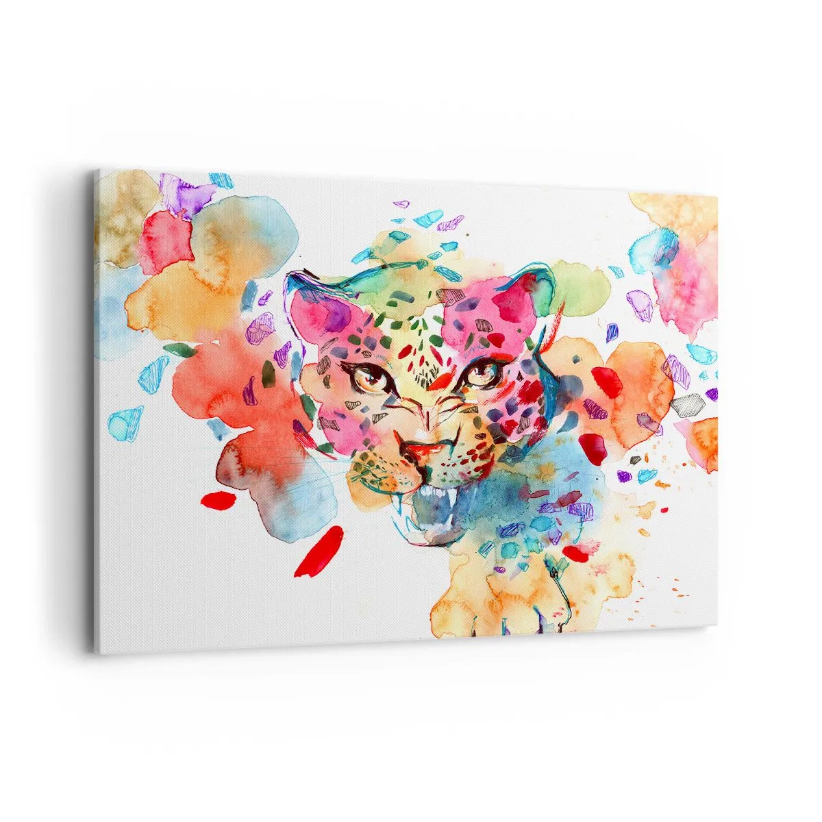 Bild auf Leinwand - Leinwandbild - Abstraktes Porträt eines Leoparden in intensiven Farben - 100x70cm - Die Schöne und das Biest - Moderne Wanddekoration für Wohnzimmer und Schlafzimmer ARTTOR