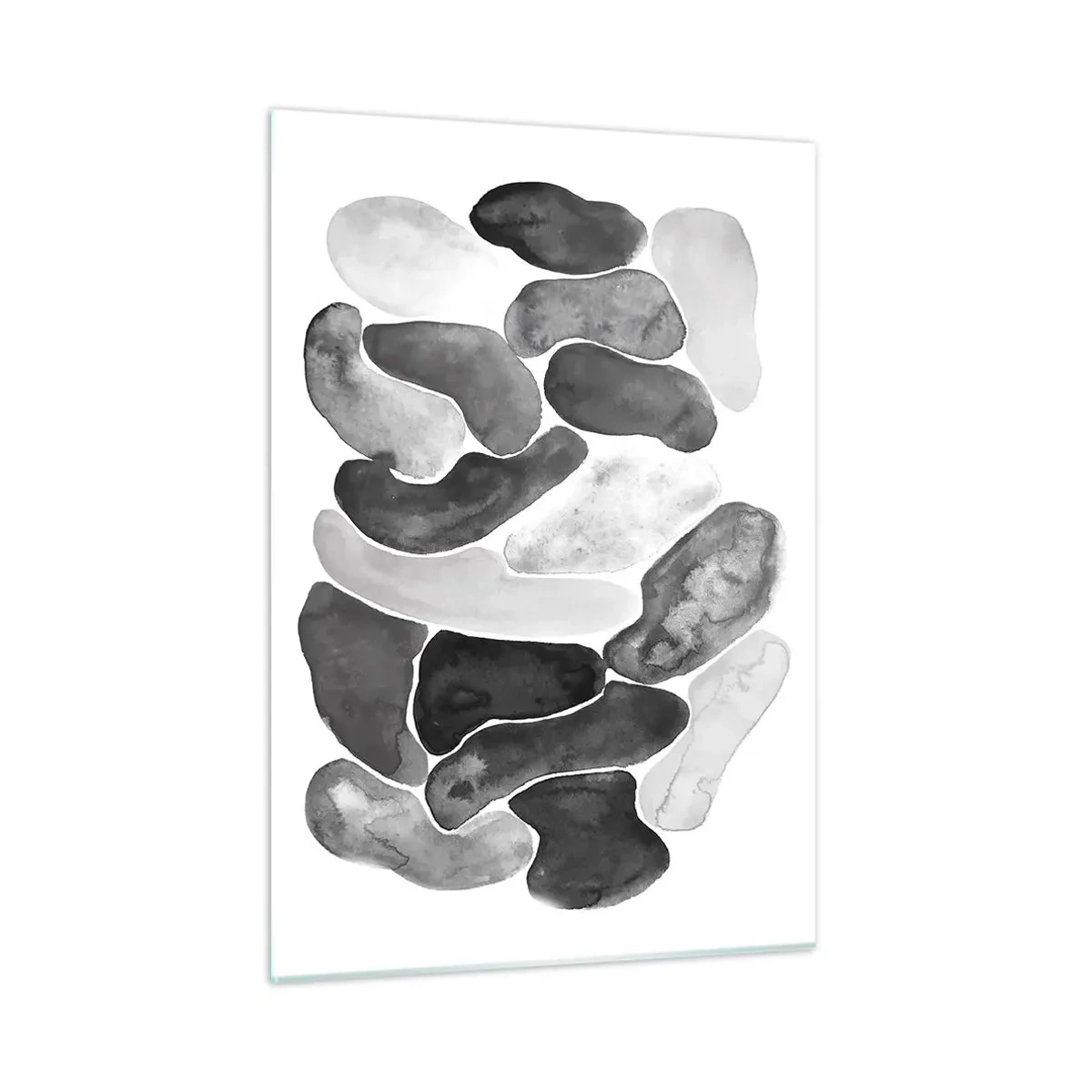 Glasbild - Bild auf glas - Eine schwarz-weiße Komposition aus abstrakten Formen, die Steinen ähneln. - 50x70cm - Felsige Abstraktion - Moderne Wanddekoration für Wohnzimmer und Schlafzimmer ARTTOR