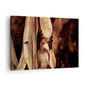 Bild auf Leinwand - Leinwandbild - Eine Frau mit Schleier und geheimnisvollem Styling vor dunklem Hintergrund - 70x50cm - Zwischen Gut und Böse - Moderne Wanddekoration für Wohnzimmer und Schlafzimmer ARTTOR
