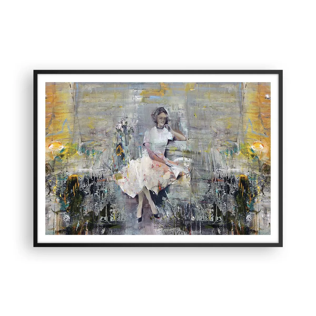 Poster in einem schwarzem Rahmen - Künstlerisches Porträt einer Frau in Pastellfarben - 100x70cm - Klassisch und modern - Moderne Wanddekoration für Wohnzimmer und Schlafzimmer ARTTOR