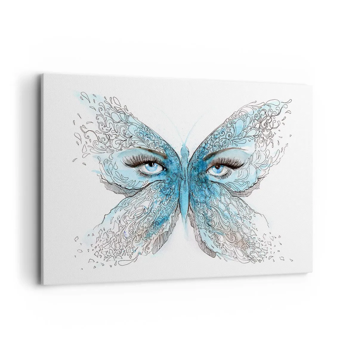 Bild auf Leinwand - Leinwandbild - Künstlerisches Aquarell eines Schmetterlings mit blauen Augen - 120x80cm - Eros Blaumeise - Moderne Wanddekoration für Wohnzimmer und Schlafzimmer ARTTOR