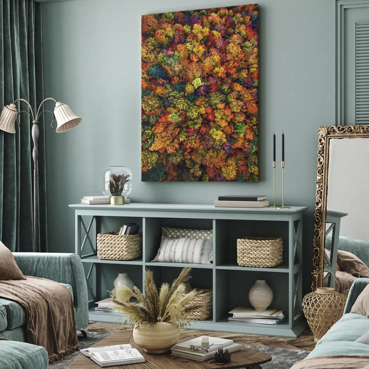 Bild auf Leinwand - Leinwandbild - Blumenstrauß aus Herbstbäumen - 45x80 cm