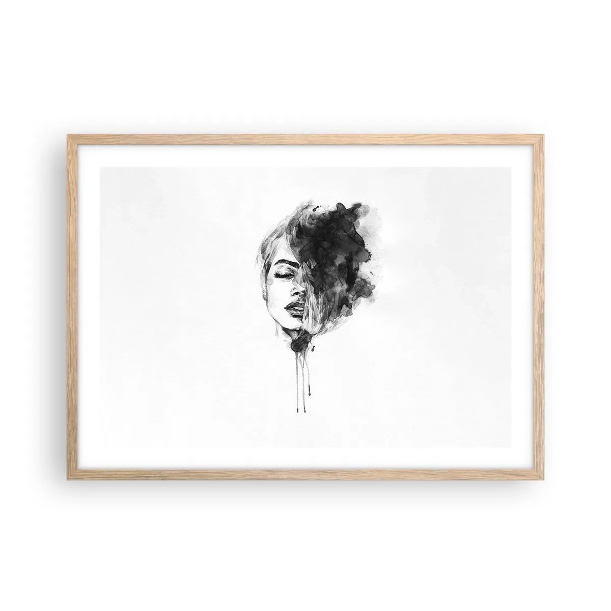 Poster in einem Rahmen aus heller Eiche - Wovon träumt das Mädchen - 70x50 cm