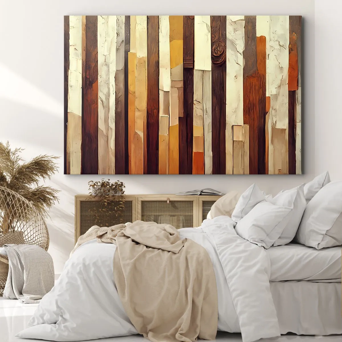 Bild auf Leinwand - Leinwandbild - Geometrische Komposition in Holz- und Goldtönen - 70x50cm - Hymne der Waldbäume - Moderne Wanddekoration für Wohnzimmer und Schlafzimmer ARTTOR