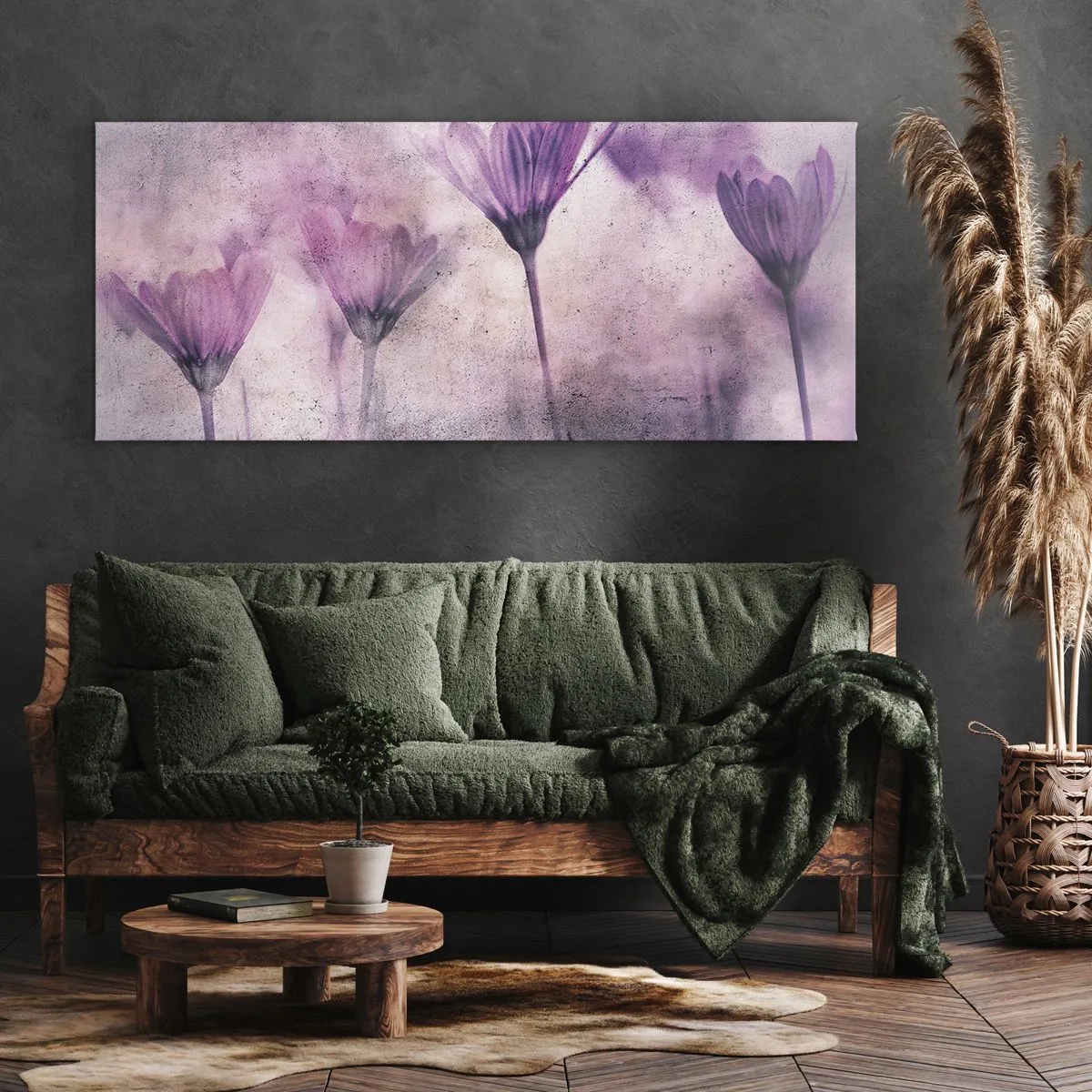 Bild auf Leinwand - Leinwandbild - Zarte Blüten in Lilatönen auf hellem Untergrund - 160x50cm - Ein Blumentraum - Moderne Wanddekoration für Wohnzimmer und Schlafzimmer ARTTOR