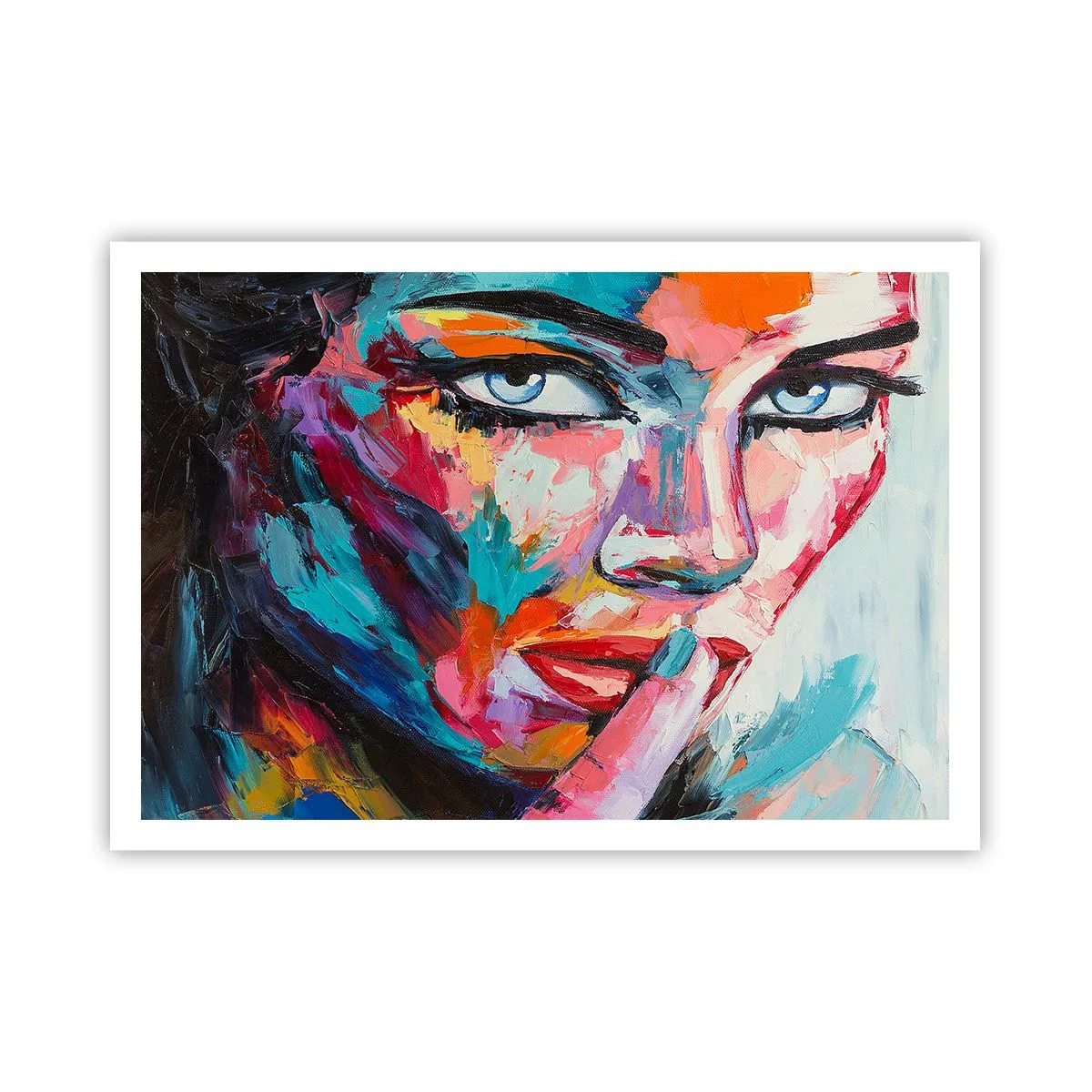 Poster - Farbenfrohes Porträt einer Frau im abstrakten Stil - 100x70cm - Unser erstes Geheimnis - Moderne Wanddekoration für Wohnzimmer und Schlafzimmer ARTTOR