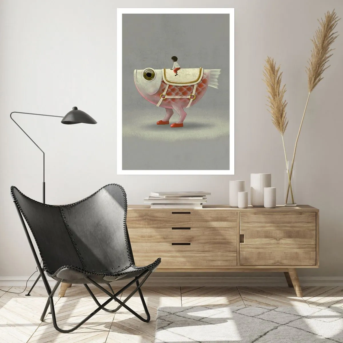 Poster - Reiter auf einem surrealen Fisch - 30x40 cm
