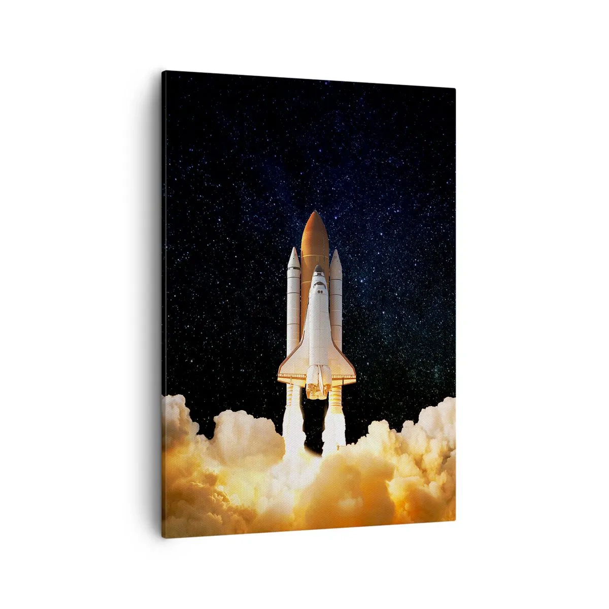 Bild auf Leinwand - Leinwandbild - Eine Weltraumrakete hebt vor dem Sternenhimmel ab - 50x70cm - Ad Astra! - Moderne Wanddekoration für Wohnzimmer und Schlafzimmer ARTTOR