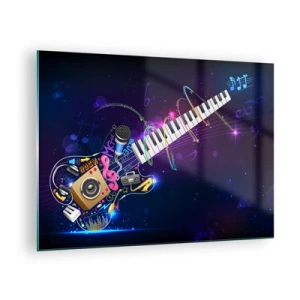 Glasbild - Bild auf glas - Bunte Musikkomposition mit Instrumenten und Noten - 70x50cm - Und alles ist gut - Moderne Wanddekoration für Wohnzimmer und Schlafzimmer ARTTOR