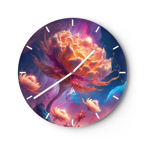 Wanduhr - Glasuhr - Eine fantastische Blume beleuchtet in einer kosmischen Landschaft - 30x30cm - Andere Welt - Moderne Wanddekoration für Wohnzimmer, Küche und Schlafzimmer ARTTOR