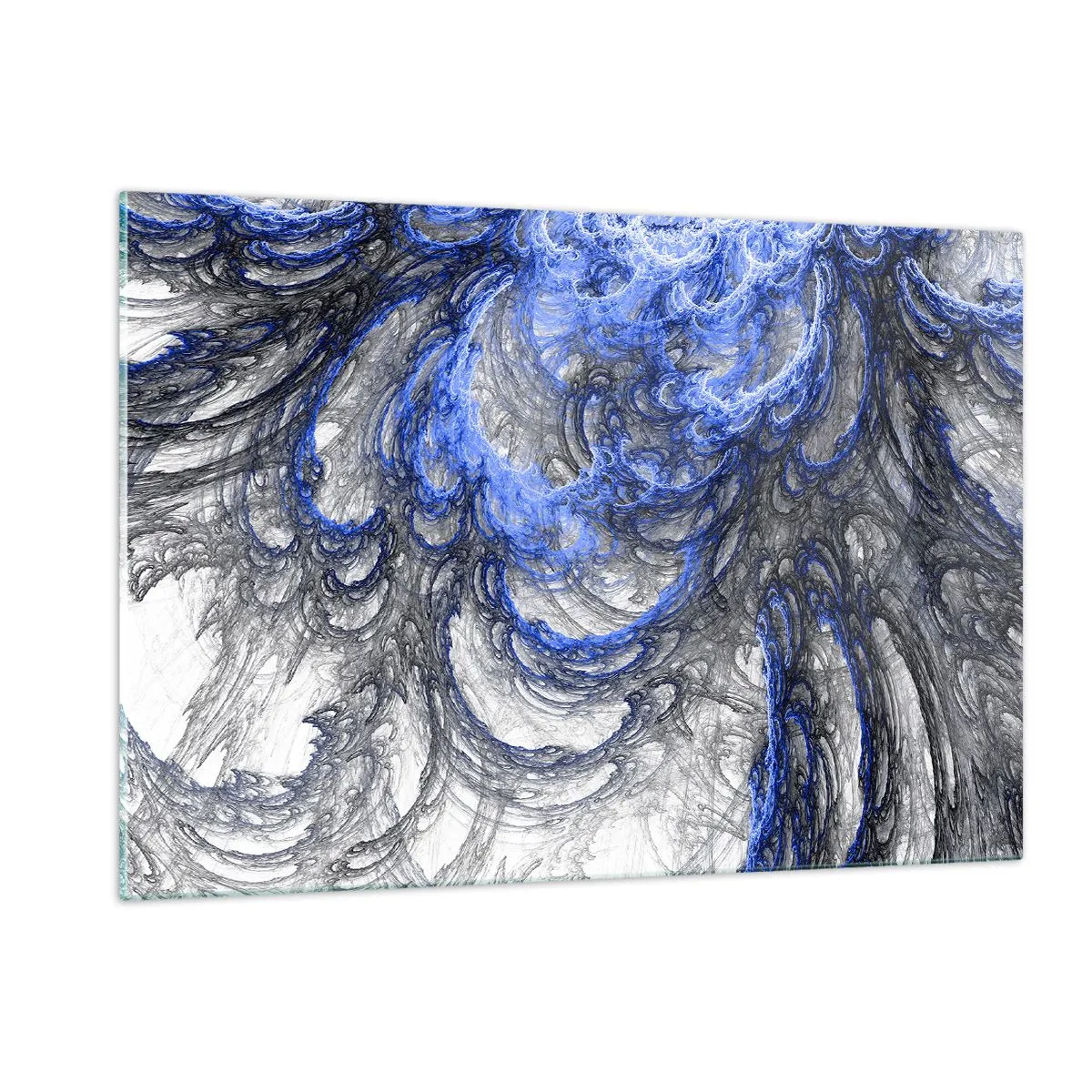 Glasbild - Bild auf glas - Dynamische Abstraktion in Blau- und Grautönen - 120x80cm - Die Geburt einer Welle - Moderne Wanddekoration für Wohnzimmer und Schlafzimmer ARTTOR