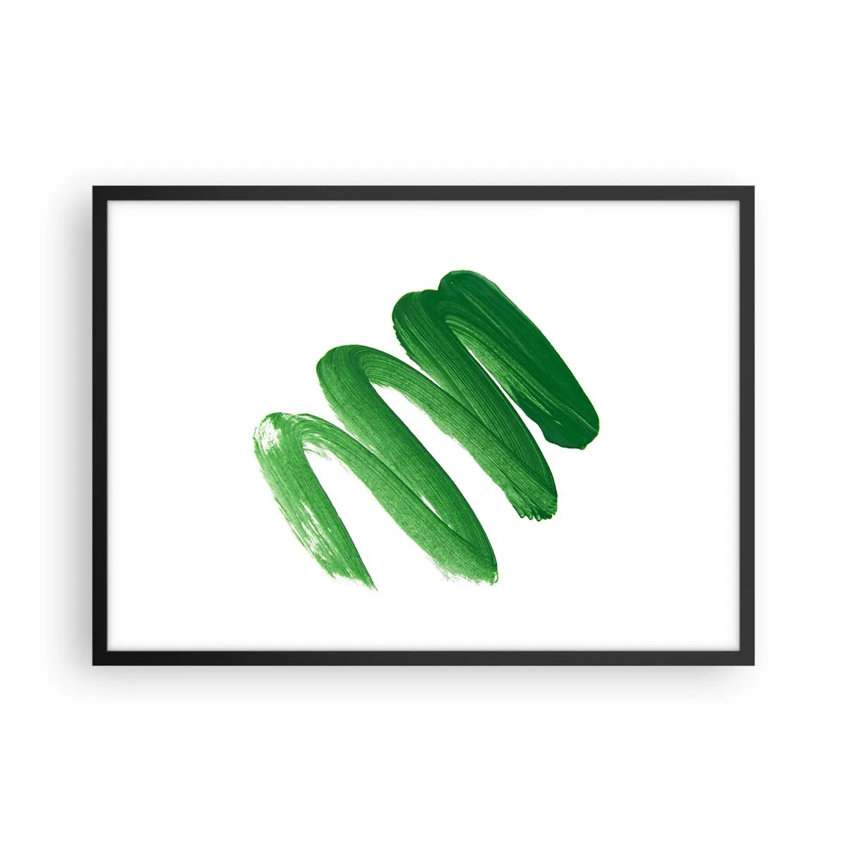 Poster in einem schwarzem Rahmen - Grüner abstrakter Pinselstrich auf weißem Hintergrund - 70x50cm - Grüner Witz - Moderne Wanddekoration für Wohnzimmer und Schlafzimmer ARTTOR