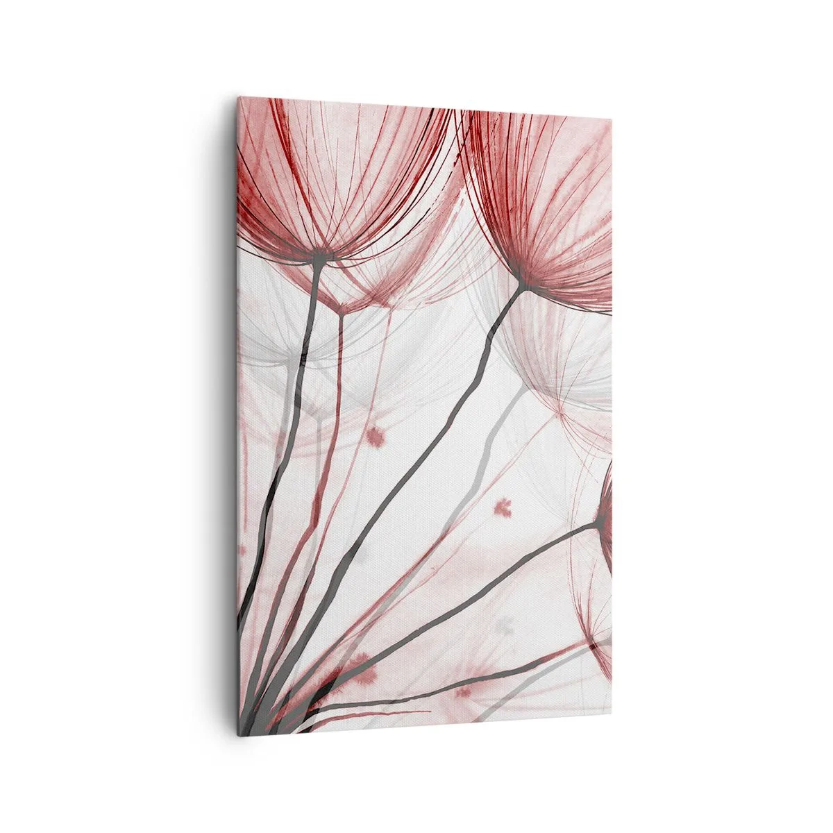 Bild auf Leinwand - Leinwandbild - Zarte Blüten in Rottönen auf hellem Untergrund - 80x120cm - Vor der Abfahrt - Moderne Wanddekoration für Wohnzimmer und Schlafzimmer ARTTOR
