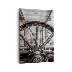 Bild auf Leinwand - Leinwandbild - Ein alter Mechanismus in einem verlassenen Industriegebäude - 70x100cm - Das geheime Leben der Fabrik - Moderne Wanddekoration für Wohnzimmer und Schlafzimmer ARTTOR