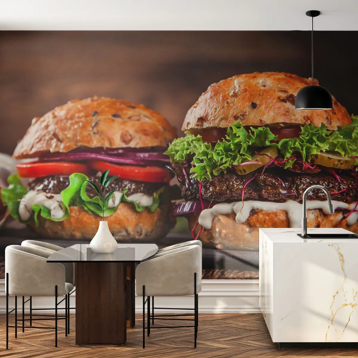 Fototapete Premium Sand - Amerikanischer Traum - Gastronomie, Hamburger, Kulinarisch - 150x105 cm