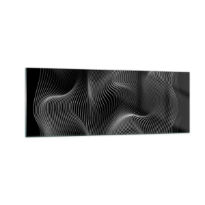Glasbild - Bild auf glas - Abstrakte weiße Linien auf schwarzem Hintergrund - 140x50cm - Lichttanz im Raum - Moderne Wanddekoration für Wohnzimmer und Schlafzimmer ARTTOR